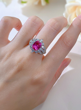 欧美经典豪华设计几何高碳钻仿真绝地武士粉刚色戒指925银镶指环