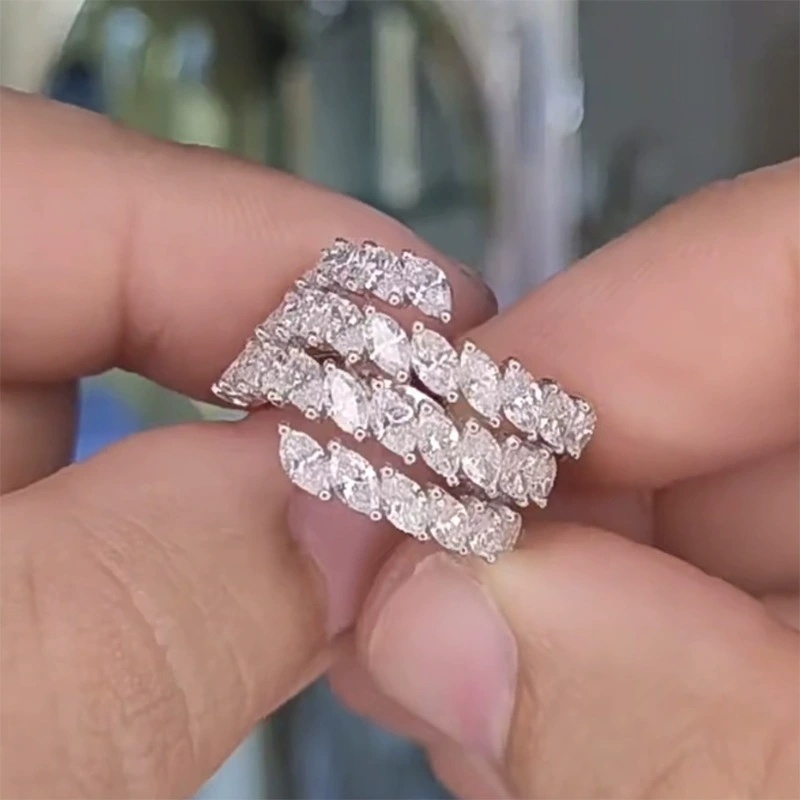 欧美跨境2024新款欧美跨境款马眼排钻戒指925银时尚百搭气质女