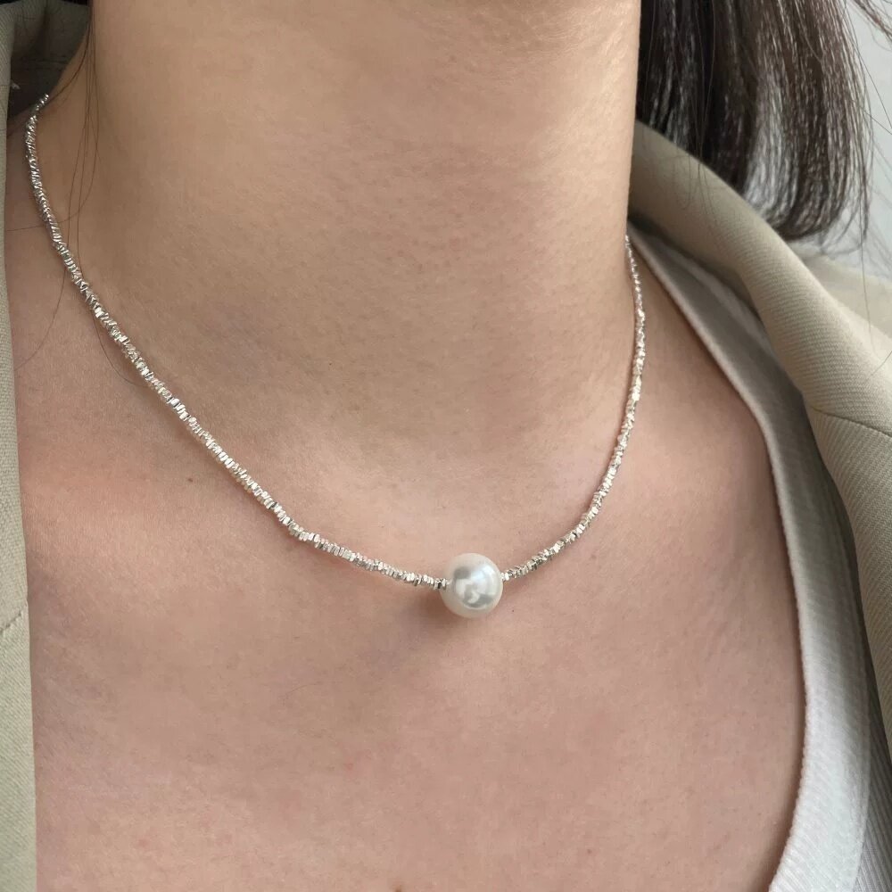 欧美跨境系列S925纯银珍贝珠项链女碎银子时尚轻奢OL通勤百搭饰品