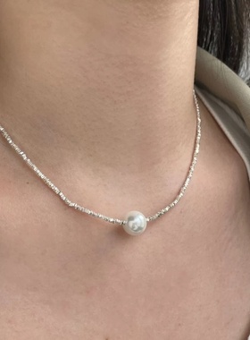 欧美跨境系列S925纯银珍贝珠项链女碎银子时尚轻奢OL通勤百搭饰品