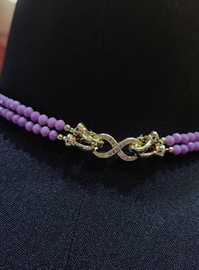 珠宝定制4mm+双层美国紫云母星钻刻面切工双层8字钻扣锁骨链项链