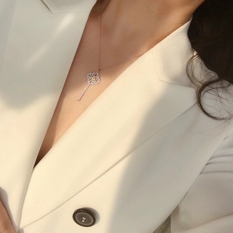 银项链欧美气质摩登钥匙精炼20分黄钻吊坠女跨境热卖