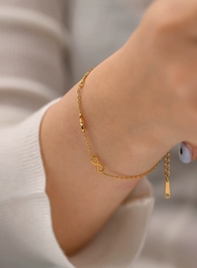 欧美INS网红新款摩登手链18K镀金无限符号精细不锈钢手链潮流饰品