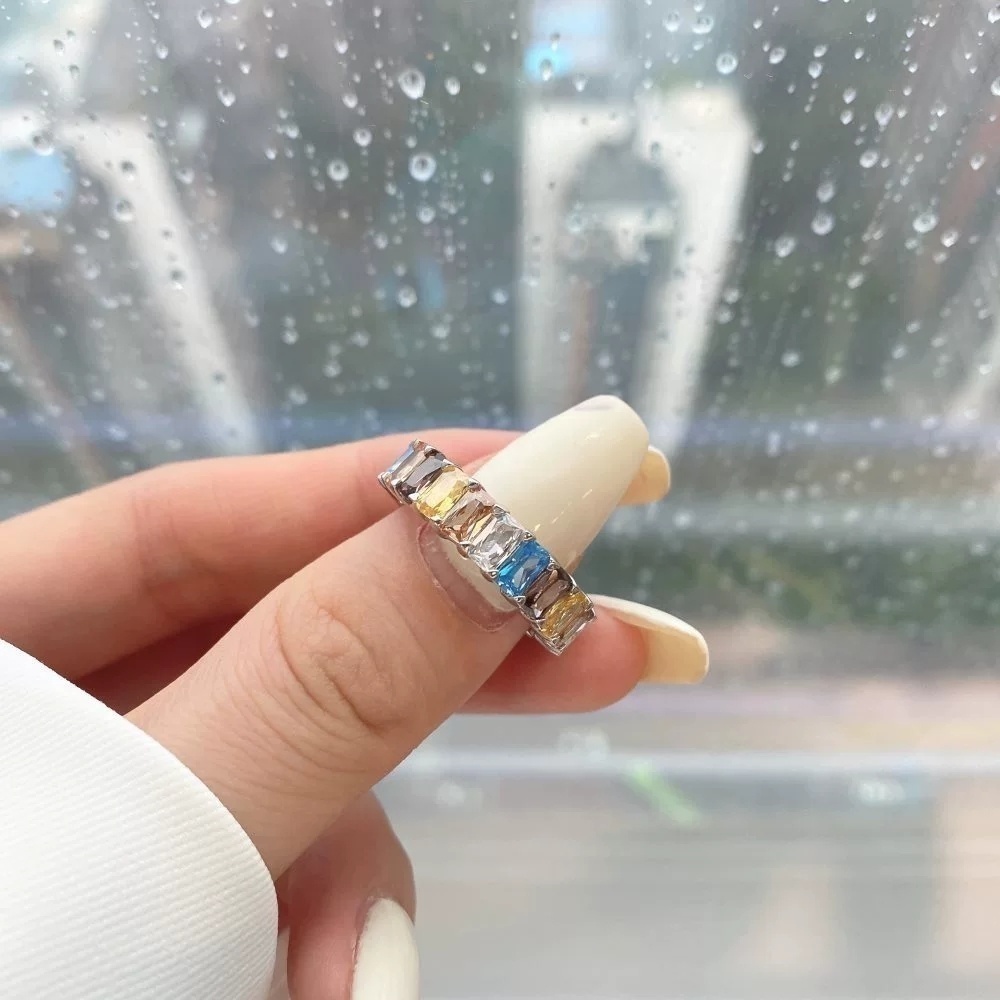 跨境爆款s925纯银戒指女欧美摩登气质超闪锆石戒指配饰品