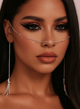 欧美新款月亮脸链个性街拍流苏脸链面部饰品表演配饰 Face chain