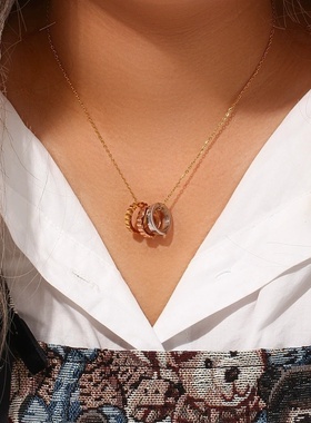 欧美ins摩登个性简约项坠饰品女 不锈钢小众设计三个圆环吊坠项链