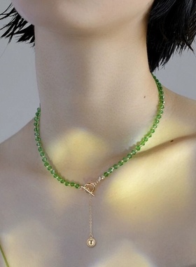 欧美跨境祖母绿色项链气质流苏锁骨原创设计气质锁骨链新款颈链