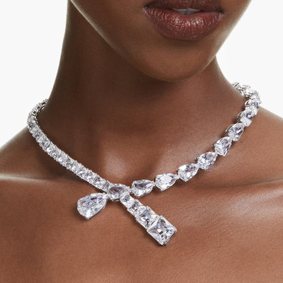 欧美大牌设计重工经典交叉项圈梨形水滴满钻项圈满钻项饰necklace