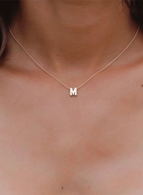 不锈钢！不掉色！欧美可定制定做26个英文字母小巧精致项链锁骨链
