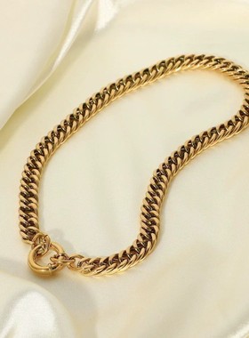 欧美INS网红款10mm款密实连链颈链18K镀金316L不锈钢饰品颈链女用