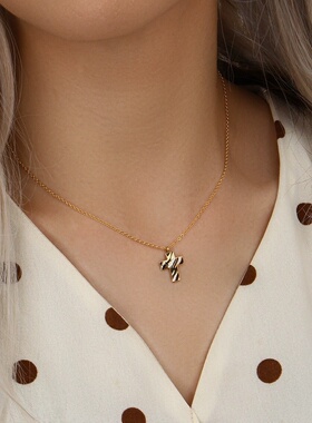 欧美ins摩登简约气质爱心项坠饰品 不锈钢镀18K金斑马纹吊坠项链