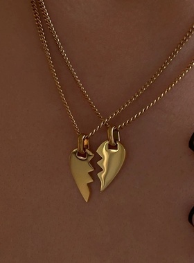 欧美独立站分裂的心合并个性独特浪漫情侣ins钛钢电镀18K金锁骨链