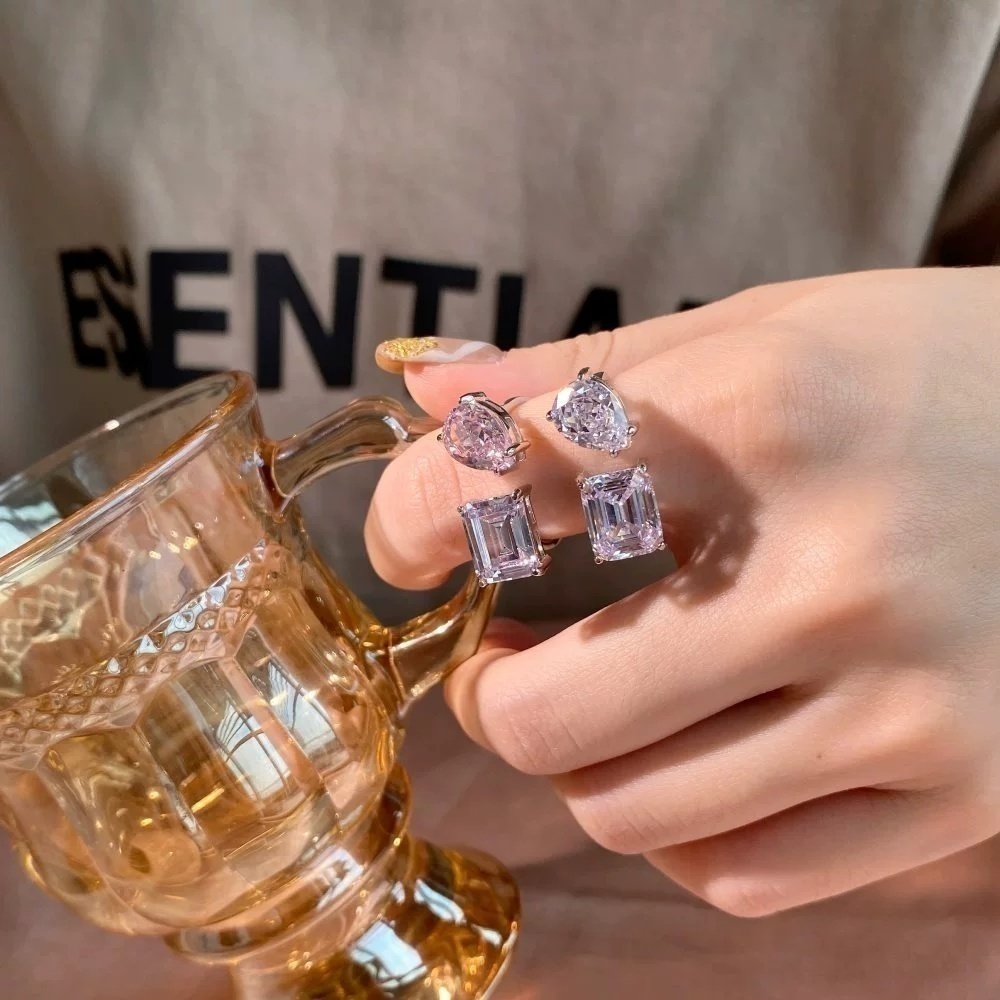 欧美跨境S925纯银戒指开口小众高级感豪华冰花高碳钻戒指女