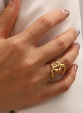 小众设计ins冷淡风镀金钛钢戒指女摩登简约高级感潮流不锈钢戒指