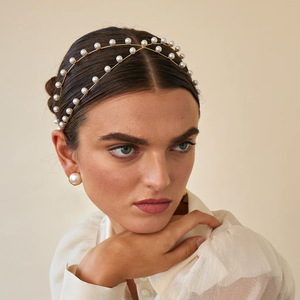 欧美公主人造圆珍珠交叉发箍法式超仙头箍优雅百搭头饰Headband女