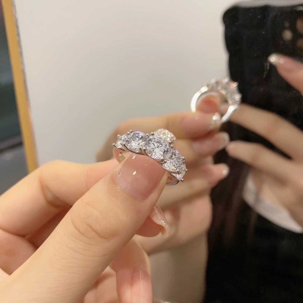 S925纯银五星高碳钻戒指女潮流精工满钻排戒锆石戒指环直播爆款