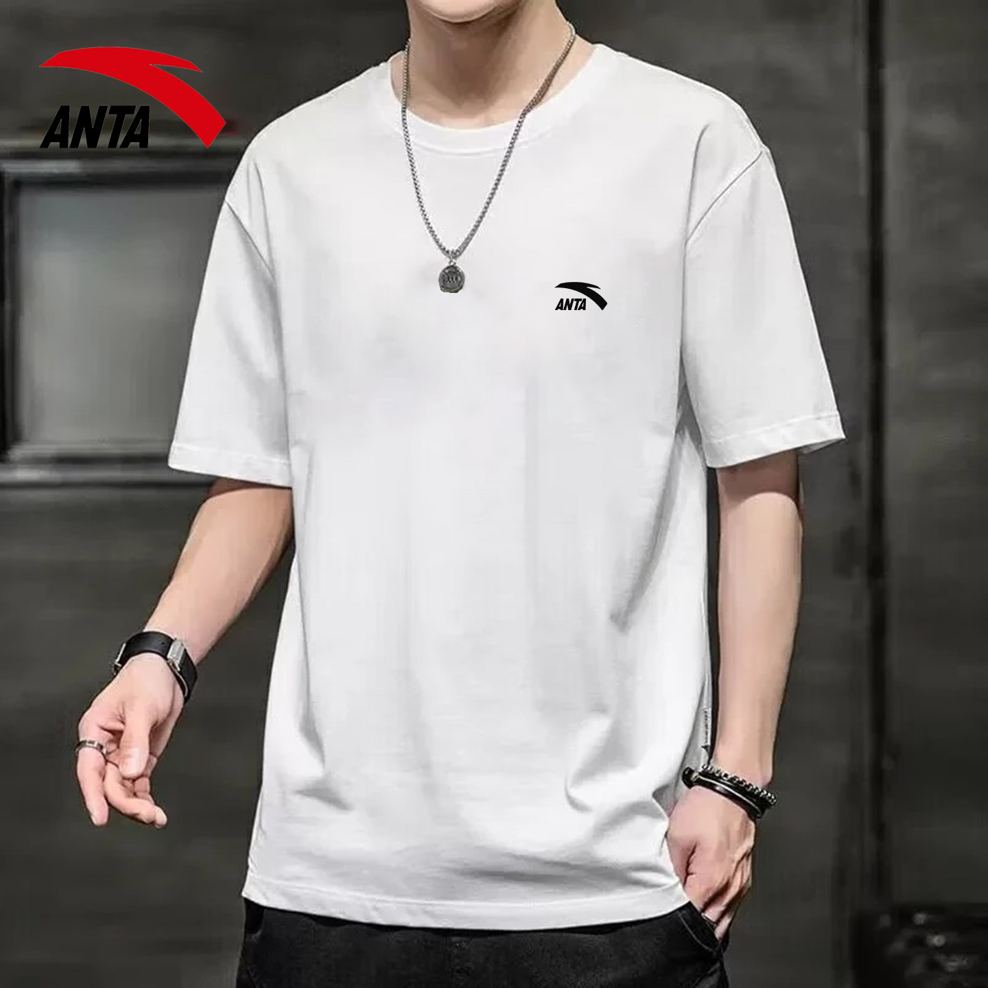 安踏短袖t恤男士2026新款夏季棉质圆领休闲跑步男款健身运动上衣