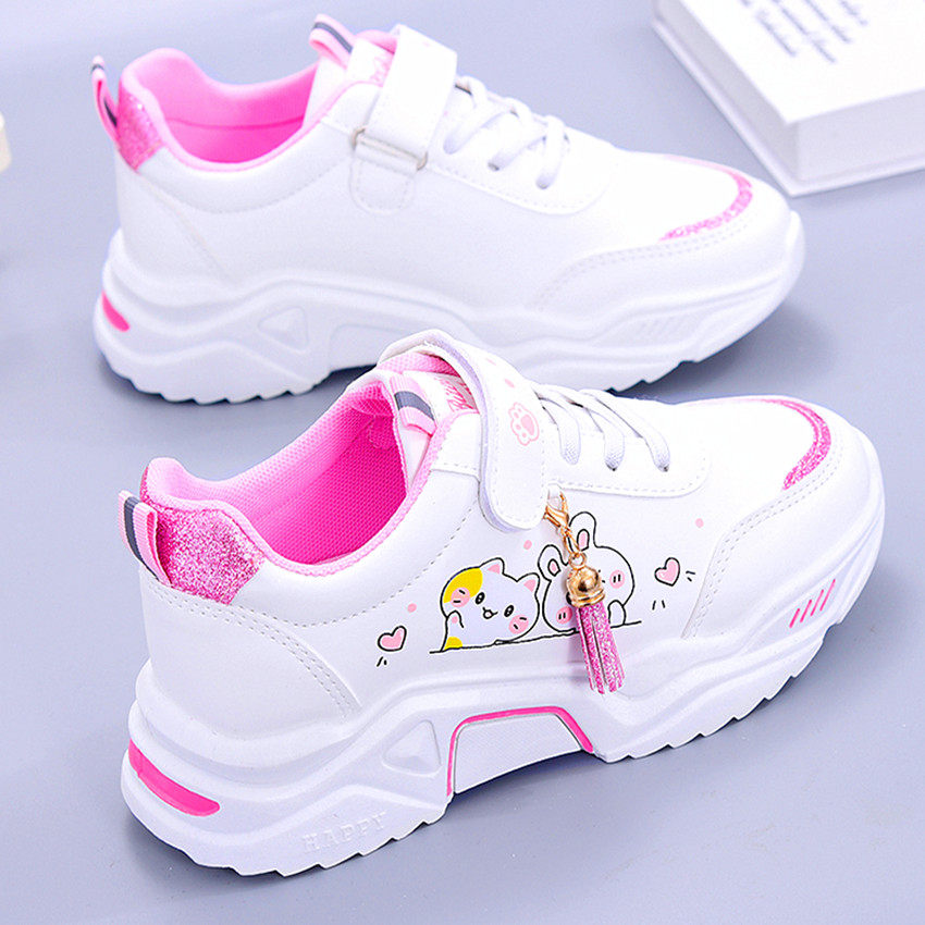 运动老爹鞋4少女孩7春秋款8中大童9防滑软底13皮面特价小白鞋15岁