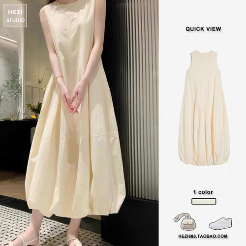 温柔风a字花苞裙无袖背心连衣裙