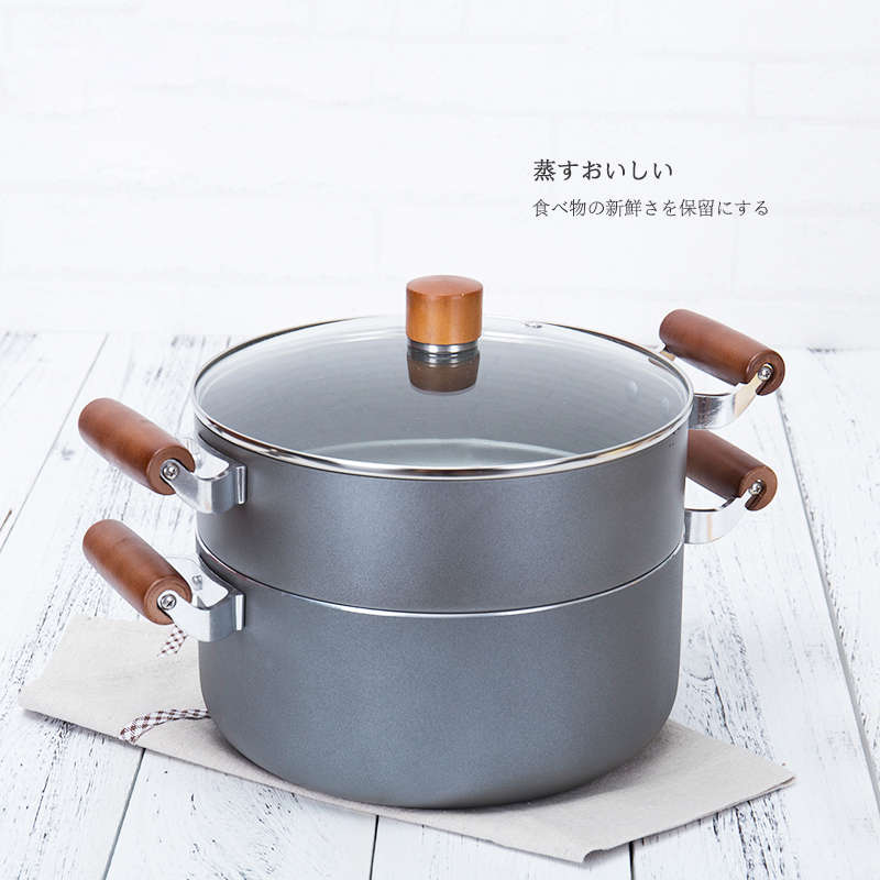嘉士厨24CM两层蒸锅不粘蒸笼汤锅炖锅多功能锅具燃气电磁炉通用