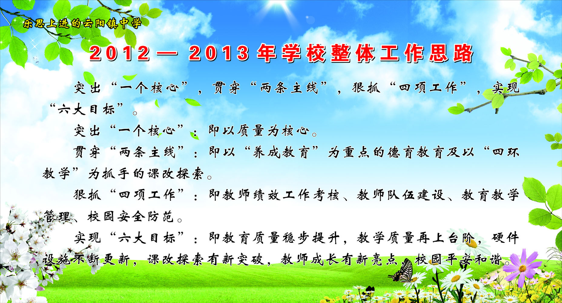601画布海报展板喷绘贴纸素材346学校整体工作思路