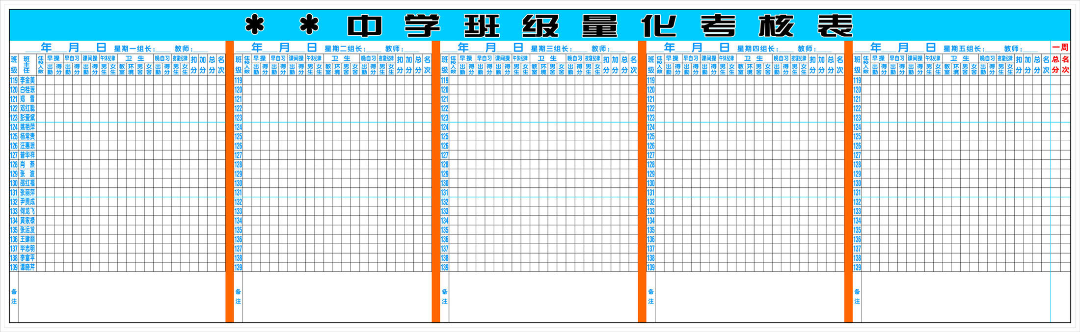 431画布海报展板喷绘贴纸素材351中学生班级量化考核表