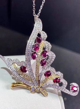 天然镁铝石榴石两用款纯银吊坠