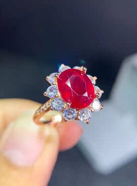 925银天然红宝石戒指3克拉戴妃款活口食指戒高端大气净度好特惠