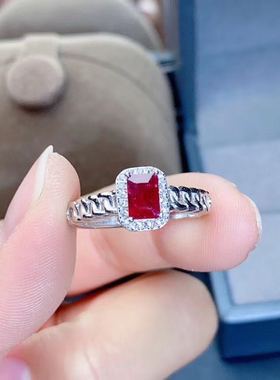 纯银活口简单大方缅甸红宝石戒指