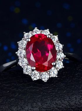 戴妃款纯银克拉鸽血红指环项链