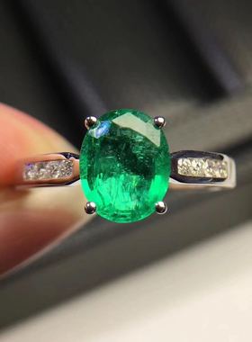 925银镀18k简单大方祖母绿戒指