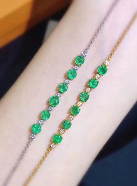 宝石天然黄金色极细祖母绿手链