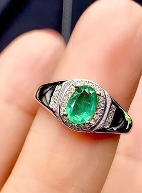 轻奢纯银祖母绿戒指男女情侣同款