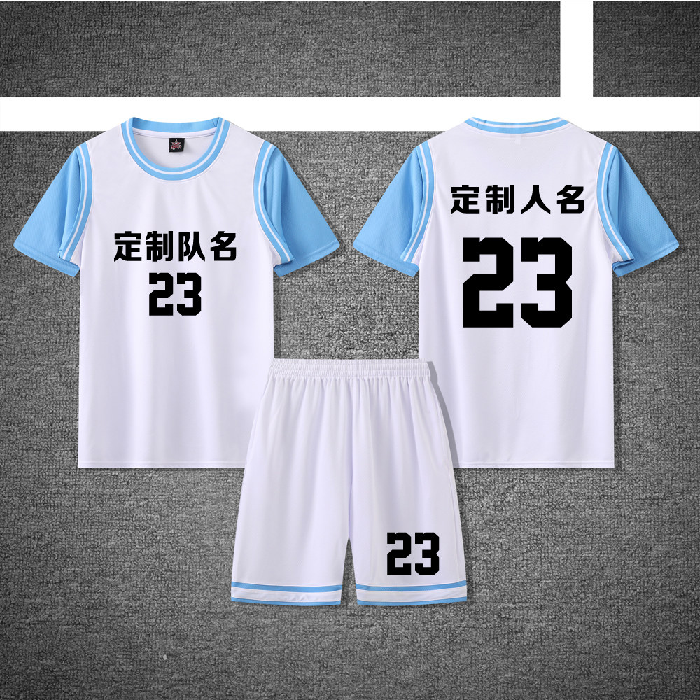 女款女士女生学生假两件短袖篮球服运动健身套装定制印刷A833白蓝