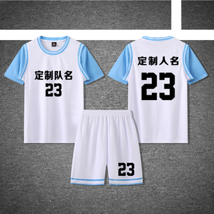 女款女士女生学生假两件短袖篮球服运动健身套装定制印刷A833白蓝