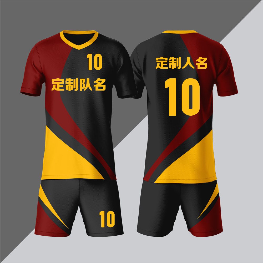 全身数码定制印刷成人儿童足球服套装球衣比赛训练队服LBZ016黑色