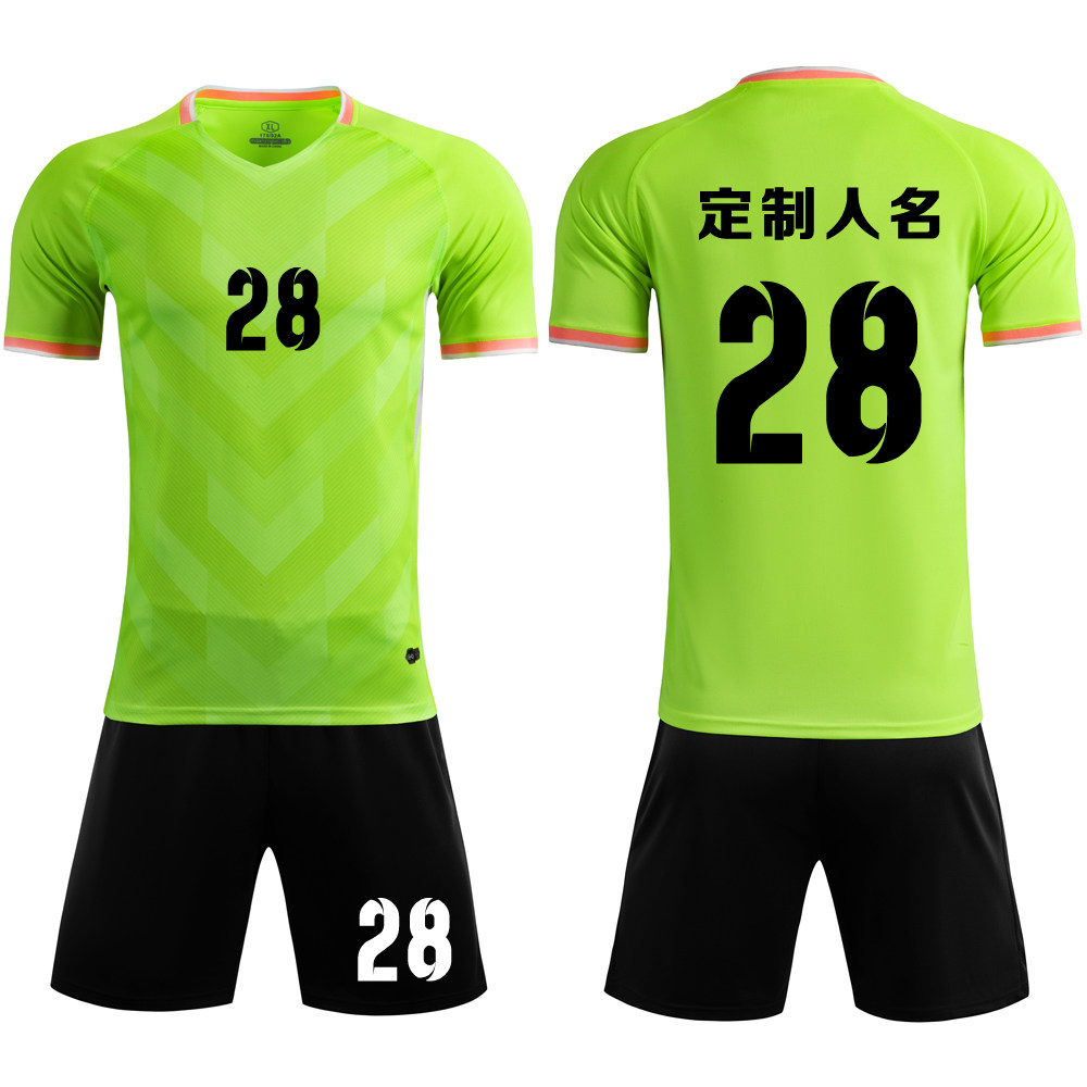 成人儿童学生短袖足球服套装比赛训练队服定制印刷字号8628荧光绿