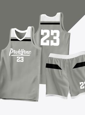 全身数码定制印刷成人儿童篮球服套装球衣比赛训练队服LB110 灰色