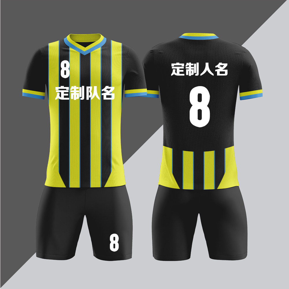 全身数码定制印刷成人儿童足球服套装球衣比赛训练队服LBZ051黑色