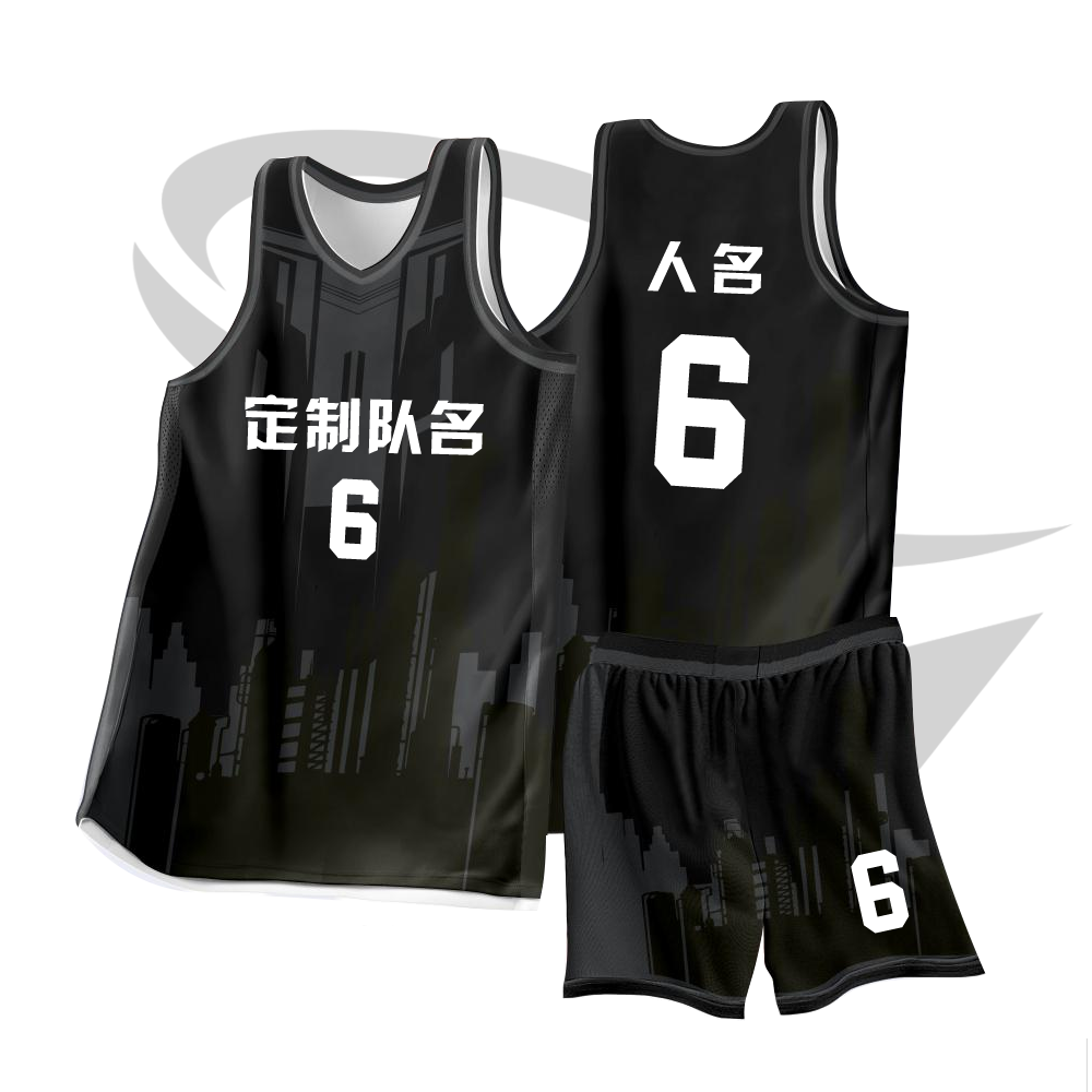 全身数码定制印刷成人儿童篮球服套装球衣比赛训练队服JA0266黑色