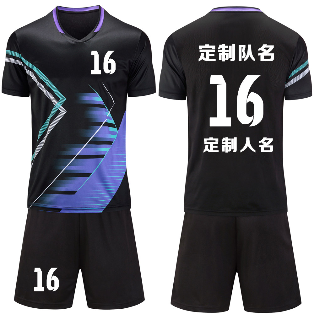 成人儿童学生短袖足球服套装比赛训练队服定制印刷字号 T16黑色