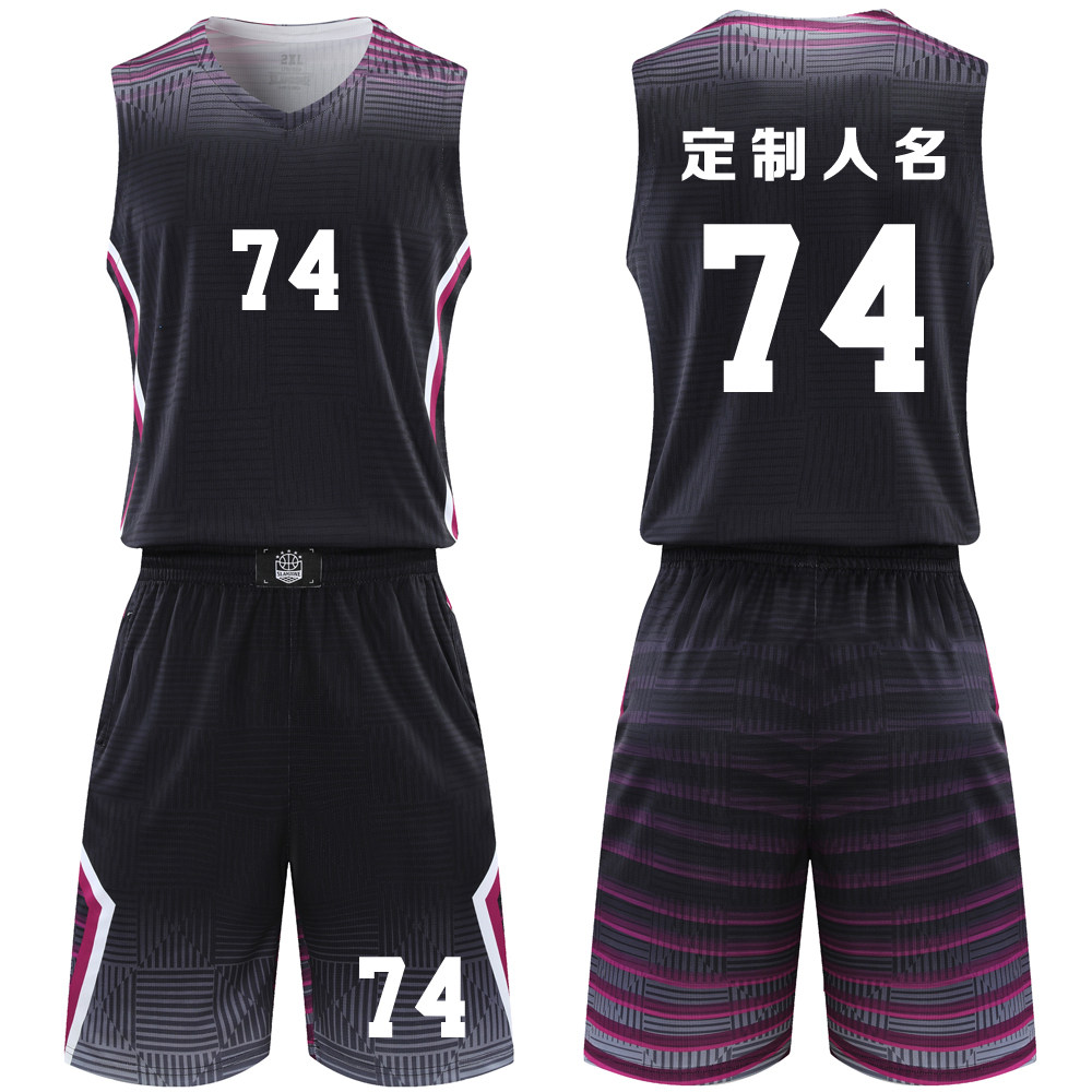 成人儿童篮球服套装球衣夏季背心比赛训练队服定制印字7704黑色