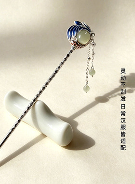 铜镀银烧蓝玉流苏风轻奢发簪发钗