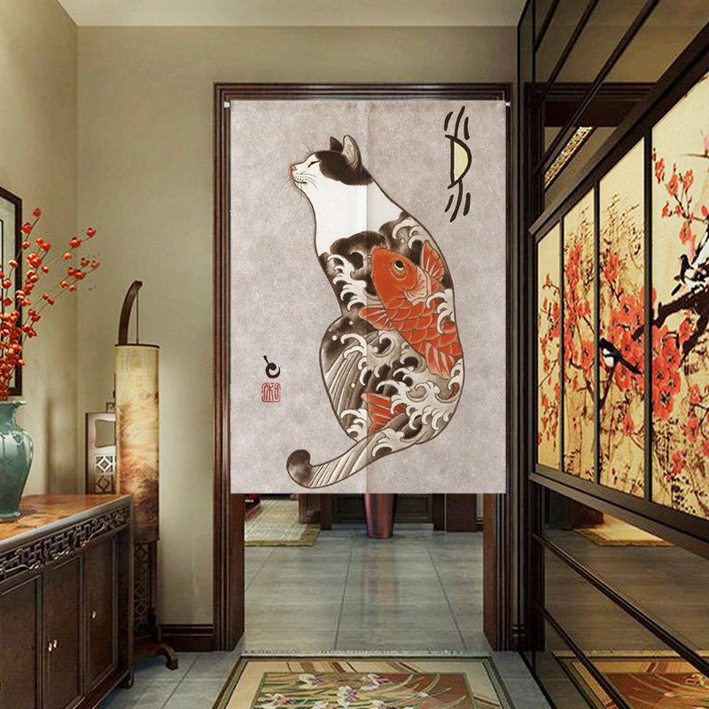 日式和风日本浮世绘图布帘玄关家用餐厅隔断半帘厨房纹身布艺门帘
