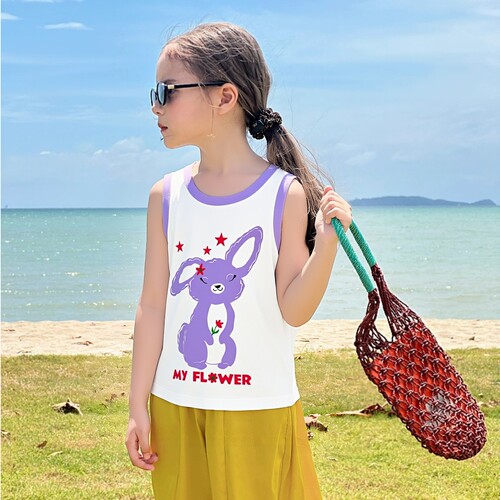 女童夏季纯棉卡通小兔子运动背心