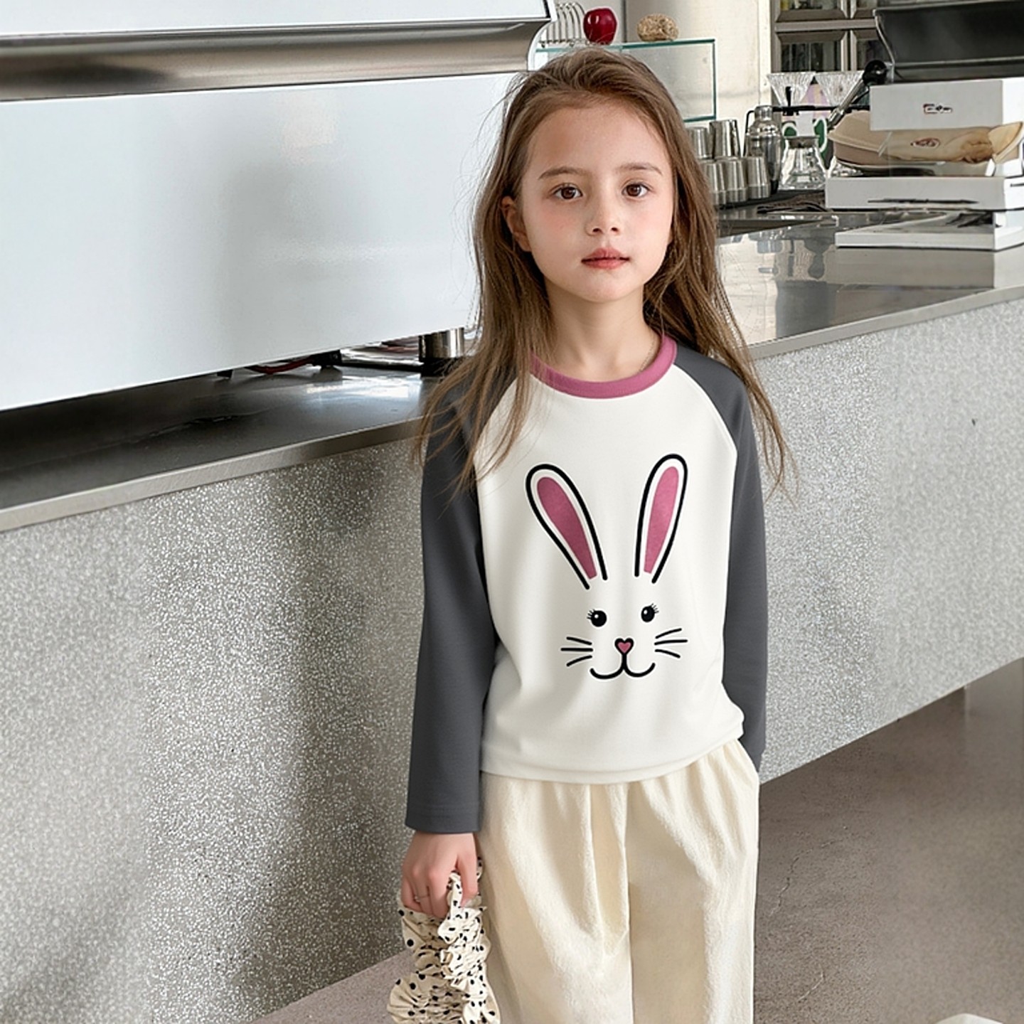 27home韩版童装2026春季新款宝宝打底衫女童纯棉卡通兔子长袖T恤