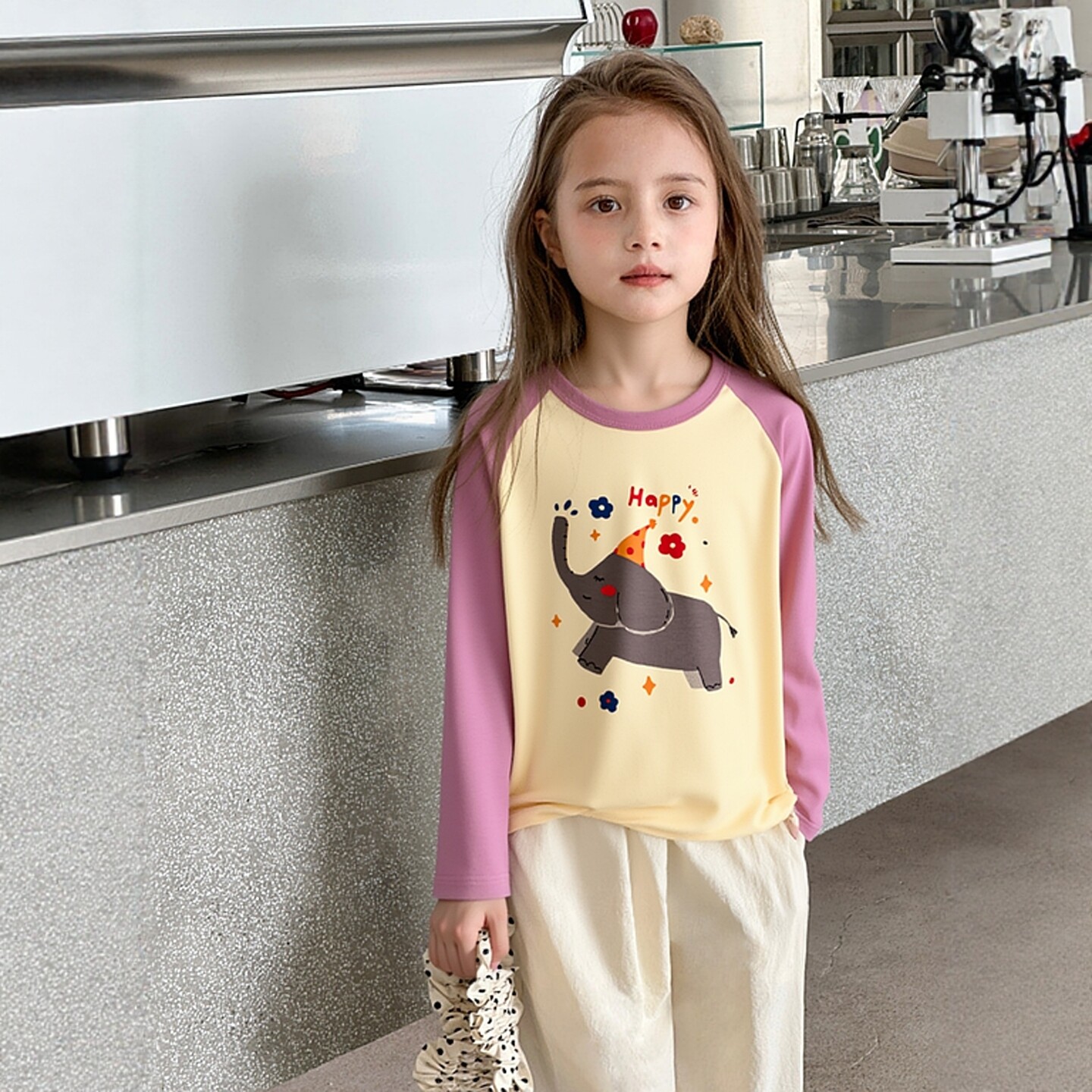 27home童装春季新款2026韩版女童卡通大象纯棉长袖T恤 宝宝衣服潮