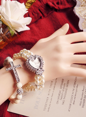 爱心镶钻仿珍珠手表手链