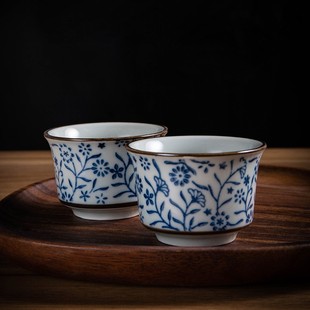 复古陶瓷手绘釉下彩功夫小号中日式 2个 酒茶杯具50ml待客主人青花