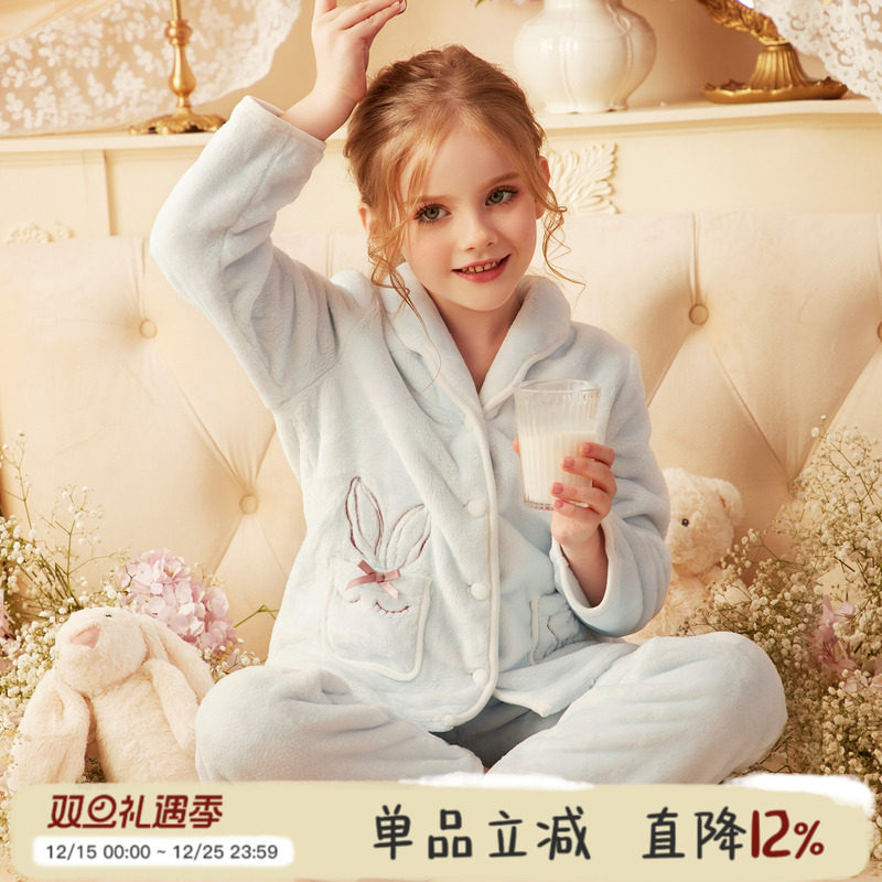 RoseTree冬季绒绒萌兔法兰绒睡衣